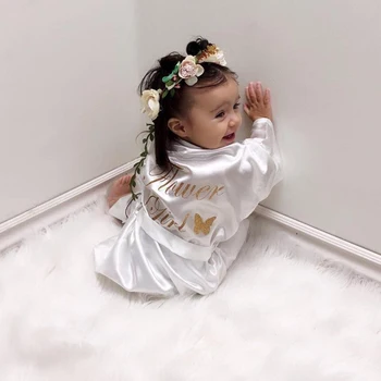 Nauja Vaikų Mergaičių Satino, Šilko Kimono Chalatas Chalatas Pižamą Bridesmaid Sleepwear Spa Šalies Vestuvių, Gimtadienio