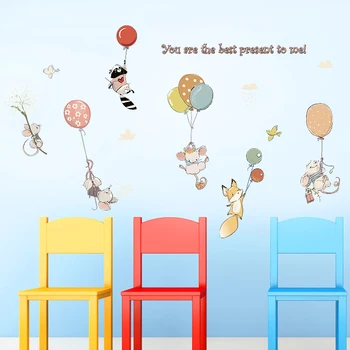 Animacinių filmų Gyvūnų Lipdukai Spalvingą Balioną Siena Lipdukas Vaikams Kambariai Apdailos Darželio Klasėje Nuimamas Tapetai Plakatas