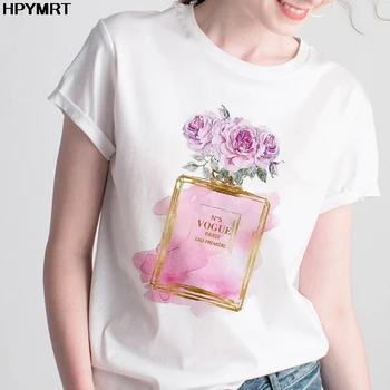 T-shirt Moterų kvepalai Atspausdintas Naujas Vasaros Plonas Skirsnio Viršūnes Moterų Drabužiai marškinėliai Moterims Harajuku Baltos spalvos Marškinėlius trumpomis Rankovėmis