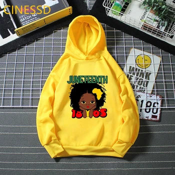 Mažai melanino karalienė mielas afrikos amerikiečių black girl spausdinti palaidinukė vaikai vaikai bžūp hoodies plius aksomo storas drabužių