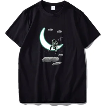 Medvilnės Vyrų Marškinėlius Muzikos Mylėtojas Astronautas Groti Gitara Mėnulyje Kietas Karšto Pardavimui, Juoda T-shirt Slim Tinka Streetwear