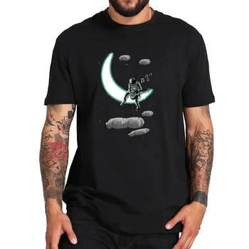 Medvilnės Vyrų Marškinėlius Muzikos Mylėtojas Astronautas Groti Gitara Mėnulyje Kietas Karšto Pardavimui, Juoda T-shirt Slim Tinka Streetwear