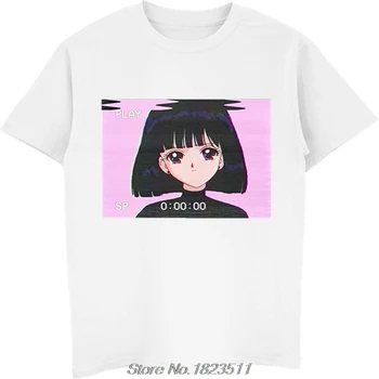 Karšto Pardavimo Mados Liūdna Mergina Retro Japonų Anime Vaporwave T-Shirt Vyrai Juokinga Topai Marškinėliai, Harajuku Streetwear