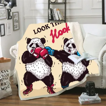 Mielas Panda Print Minkštas Šiltas, Patogus Pledas Flanelė Gyvūnų Modelio Žiemos Paklode Sofa Mesti Sofą, Antklodes Dangtis