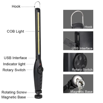 Pelninga Darbo Žibintai Dėmesio USB Įkrovimą, COB LED Slim Darbo Light Žibintuvėlis Automobilių Remontas Worklight Lauko Naktį Lempa