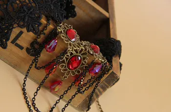Nėriniai Gotikos Karoliai Paslaptingas Temperamentas Dark Vampire Princess Cosplay Red Crystal Maskuotis Šalis Aukštos Kokybės Priedai