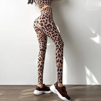 Plus Size Sporto Salė Quick Dry Fitneso Antblauzdžiai Moterims Leopard Sporto Kelnės Tampri, Jogos Kelnės Aukštu Juosmeniu Liftas Klubo Veikia Kelnės