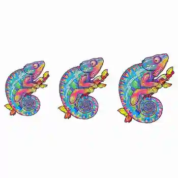 Chameleonas Gyvūnų Formos Dėlionės Medinės Dėlionės Dėlionės Kalėdos Namų Kambario Dekoravimo, Dovanų Dėžutėje Vaikams Paslaptingas Dėlionės