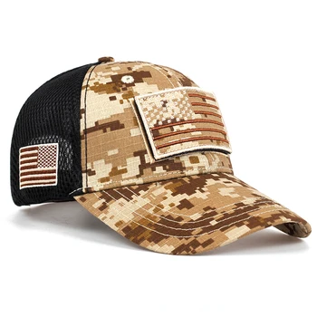 Taktinis kamufliažas, beisbolo kepuraitės, vyriški vasaros tinklelio, karinės armijos skrybėlės skirtos beisbolo kepuraites su juostelėmis JAV vėliavos