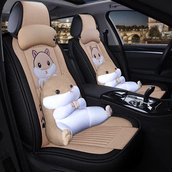 Cartoon automobilių sėdynės padengti mielas žiurkėnas sėdynės pagalvėlė nustatyti linų audiniai, audiniai automobilių sėdynės apima universaliųjų keturis sezonus automobilių reikmenys