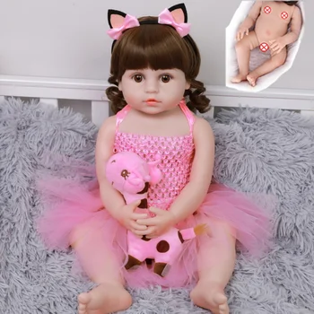 22inch Apie 56cm viso Kūno Silikono Baby Girl vaikų Žaislų Vandens Įrodymas Vonios Žaislas Atgimsta Bamblys Lėlės Tikroviška Minkšta Lėlė Mergaitė