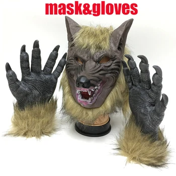 2019 Cosplay silikono Vilkas Galvos Plaukų Kaukė, Pirštinės, Unisex Naujovė Gyvūnų Visiškai Kaukė Vaidmenų žaidimas Helovinas Fancy Dress Šalies Kostiumas