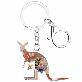 Bonsny Emalio Gėlių Australijos Kengūros Key Chain Keychains Žiedas Mados Gyvūnų Papuošalai Moterims, Merginoms Dovanų Maišelis Automobilių Pakabukai Naujas