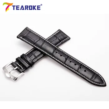 TEAROKE Odos Watchband Krokodilo Modelis Dirželis 16mm 18mm 20mm 22mm 24mm Sidabro Metalo Sagtimi Sagtimi Moterys Vyrai Žiūrėti Priedai