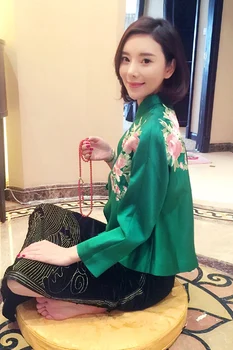 Gėlių siuvinėjimas tradicinės Kinų naujųjų metų drabužių moterims švarkai marškiniai