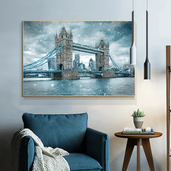 Tower Bridge, Londonas Kraštovaizdžio Drobė Art Prints Sninga Dieną Anglijoje Plakatai ir Spausdina Drobė Paveikslų Kambarį Dekoro