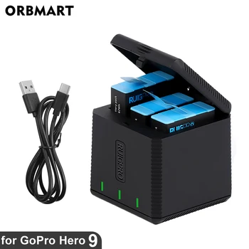 ORBMART už GoPro Hero 9 Black Baterijos Kroviklis 3-Lizdas Įkrovimo Lauke Triple Channel už Go Pro Hero 9 Gopro9 Hero9 Priedai