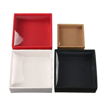 10vnt Baltos spalvos Kraft Popieriaus Dovanų Dėžutė Su Skaidrios PVC Langą Juoda Torto Dėžės Raudona Vestuvių Sausainių Saldainiai Pakavimo Dėžės