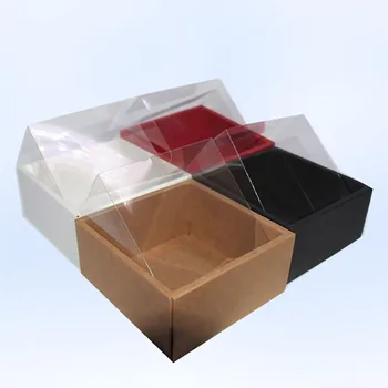 10vnt Baltos spalvos Kraft Popieriaus Dovanų Dėžutė Su Skaidrios PVC Langą Juoda Torto Dėžės Raudona Vestuvių Sausainių Saldainiai Pakavimo Dėžės