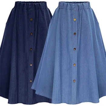 Džinsinio audinio sijonas su A-line aukštos juosmens vidutinio ilgio Jean sijonai moterų prarasti Atsitiktinis ilgas sijonas