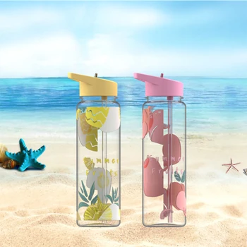 720ml Animacinių filmų Vaisių Butelį Vandens su Šiaudų Vandens Puodelis Vaikams Mergina Mielas Plastikinis Vandens Butelis