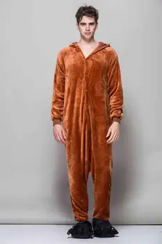 Kigurumi Naujas Rudas Šūdas Onesie Unisex Suaugusiųjų Pižama Sleepsuit Pyjama Animacinių Filmų Sleepwear Cosplay Kostiumai