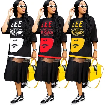 Hip-Hop T-shirt, Suknelė Moterims Harajuku Roko Ilgą Tee Naujos Pusė Rankovės Prarasti Viršūnes Šokių Spalvos Blokas Streetwear Tiesiai Prarasti Suknelė