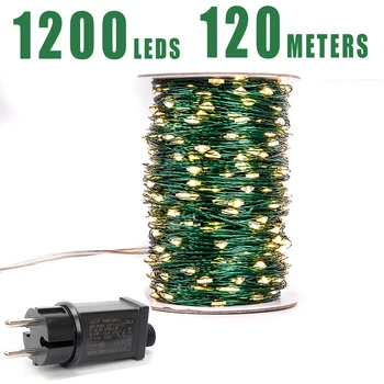 Žalia Kabelis 1000 LED String Žibintai 100m Kalėdų Pasakų Žibintai Lauko Vandeniui Medžių Viršūnėmis Kalėdų Decorration
