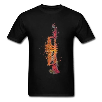 Akvarelė Trimito Muzikos Tapyba Marškinėliai Šukuotinės Medvilnės Marškinėliai Vyras Rudenį Individualų T-Shirt-Hop Hip-Populiarus Marškinėlius Tees