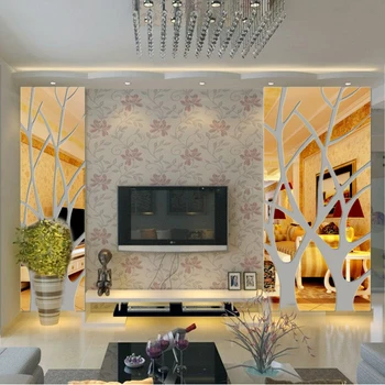 3D didelės Medžio modelio Akrilo sienų lipdukai mados namų dekoratyvinis veidrodis kambarį prieškambario, miegamojo TV foną, lipdukai