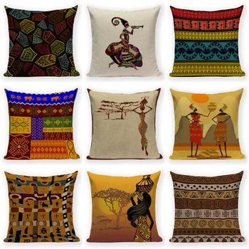 Retro Šokiai Moterims Etninės Pagalvėlė Padengti Afrikos Stilius Pagalvės Užvalkalą Lino Namų Dekoro Sofa Mesti Pagalvės Atvejais Pagalvėlės Almofadas