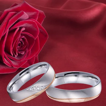 Vyriški ir Moteriški Rose Aukso Spalvos Aljansų santuokos Pora Vestuvinių Žiedų rinkinys vyrams ir moterims nerūdijančio plieno žiedas papuošalai