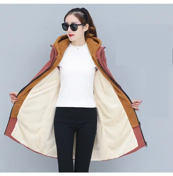 Populiariausi produkto 2019 Moterų zip hoodies Pridėti vilnos žieminis paltas Ėriukų vilnos Madingi moterų drabužiai aukštos kokybės K4487