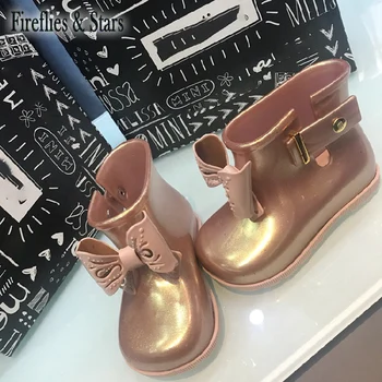 Visi sezonai kūdikių lietaus batai mergaitėms želė batai vaikas rainboot vaikams, neperšlampami batai pearl lankas minkšta guma, vidpadis 14 iki 18 cm
