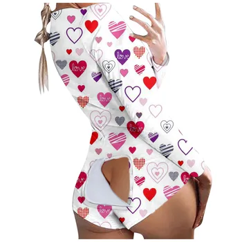 Seksualus Pajama Moteris Moterų Mygtuką žemyn Drugelis Spausdinti Funkcinės Sagomis Atvartu Suaugusiųjų Jumpsuit Sleepwear Jumpsuit