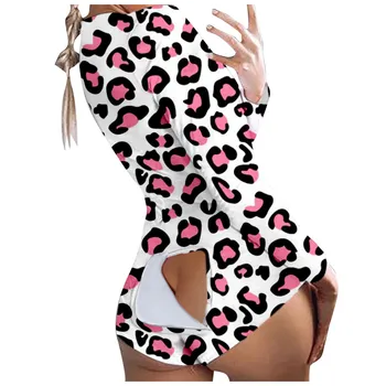 Seksualus Pajama Moteris Moterų Mygtuką žemyn Drugelis Spausdinti Funkcinės Sagomis Atvartu Suaugusiųjų Jumpsuit Sleepwear Jumpsuit