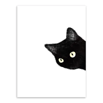 CLSTROSE Akvarelė Minimalistinio Kawaii Gyvūnų Juodos Katės Galvos Drobės A4 Menas Spausdinti Plakato Šiaurės šalių Sienos Nuotrauka Namų Dekoro Tapyba