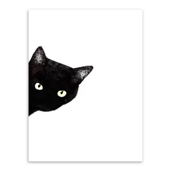 CLSTROSE Akvarelė Minimalistinio Kawaii Gyvūnų Juodos Katės Galvos Drobės A4 Menas Spausdinti Plakato Šiaurės šalių Sienos Nuotrauka Namų Dekoro Tapyba