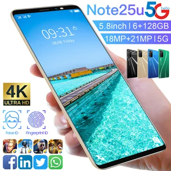 Naujas Atvykimo 2021 Galxy Note25U 4GB 64GB Dual SIM Išmaniųjų Telefonų MTK6895 Face ID 5.8 Colio 8 Core 18+21MP Pigūs Mobilųjį Telefoną Pasaulio