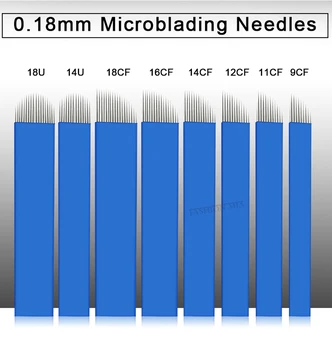 0.18 mm 18U Nano geležtės microblading adatos permanentinis Makiažas Antakių Tatuiruotė Adata, Disko mėlyna Microblade 3D Siuvinėjimo Pen