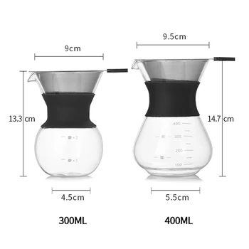 300/400 ml žymės Stiklo kavinukas Dripper Moka Arbatos gamintojas Sietelis Barista Espresso Vadovas Virdulys Arbatinukas Su Nerūdijančio Plieno Filtras