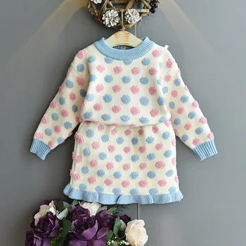 2020 m. Nauja Baby Merginos Žiemos Drabužių Derliaus Megzti marškinėliai Klubo Sijonas 2 3 4 5 6 Metų Vaikų Storas Megztinis Kostiumas