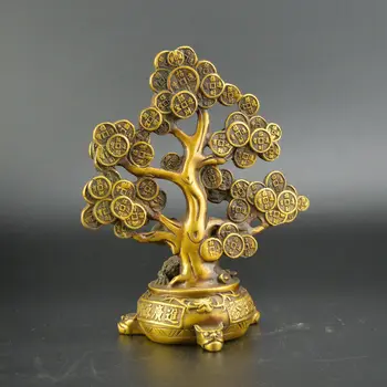 Kinijos surinkimo rankų darbas bronzos, Vario pinigų medis statula