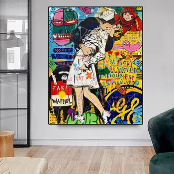 Grafiti Piešiniai whith Kiss Mėgėjams Spausdinti Padirbtus Warholas Modernios Sienos paveiksl Drobės tapyti Aliejumi Tapyba, Plakatas Dekoras Namuose