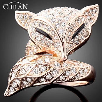Chran Puikus Fox Dizainas Ponios Piršto Žiedai Elegantiškas Crystal Aukso Tonas Derliaus Žiedai Moterims