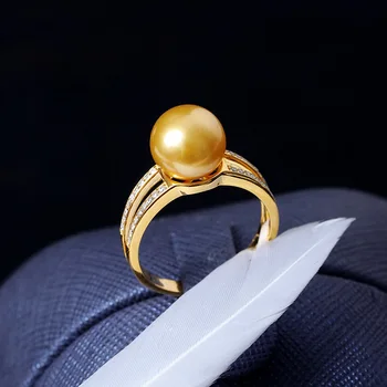 YS Mados Dizaino 925 Sterlingas Sidabro Žiedas 9-10mm Gamtos Aukso Sūraus Pietų Jūros Perlas Žiedas Fine Jewelry