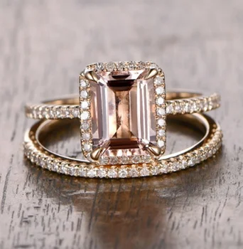Klasikinis Mados Aukštos Kokybės Metalo Žiedas Nustatyti Sužadėtuvių Ponios Dvigubai Vestuvių Žiedas