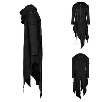 2020 Viduramžių Cosplay Gotikos Halloween Kostiumai VYRAMS Suknelė Ragana Viduramžiais, Renesanso Juodas Apsiaustas Drabužiai Suknelė su Gobtuvu