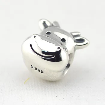 Naujas 925 Sterling Silver DIY Papuošalai Šypsosi Karvė Žavesio Karoliukai Tinka Sidabras Žavesio Apyrankės Už Moterų ir Vyrų Papuošalai