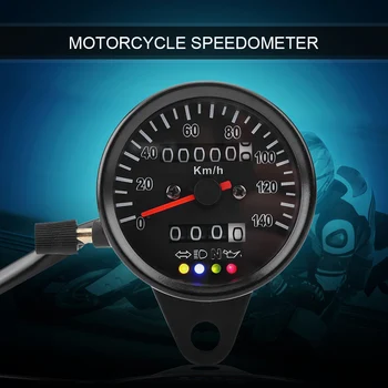 Universalus 60mm Juoda Didelio jautrumo Motociklo Spidometras Odometras Daviklis Su 4 funkcijų indikatorius LED apšvietimas